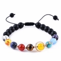 Solar system galaxy bracelet featuring 8mm natural lava stones and adjustable cord - Eight Planets 03 (Braided/Matte Black Base)