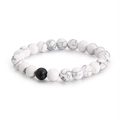 Minimalist white turquoise beaded bracelet with single black accent bead and marble texture - White Texture Style (KB128931-Z)