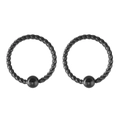Orecchini a cerchio neri a fune ritorta in acciaio al titanio con perlina tonda - Colore Nero-8mm