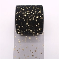 Black tulle ribbon roll with gold star print for DIY hair bows and dress accessories - Black