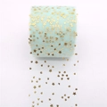 Mint green tulle ribbon roll with gold glitter stars for DIY hair bow accessories - Light Blue