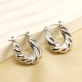 Pendientes de aro trenzados en acero inoxidable 18K plateado para mujer moda - Color Acero