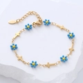 Bracciale in acciaio inossidabile placcato oro 18k con croce e fiori blu - Fiore Blu