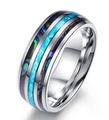 Titanium steel dragon inlay ring with iridescent blue-green opal pattern on a white background - US 5 / Silver Abalone Opal