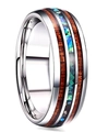 Titanium steel ring with inlaid wood grain and abalone shell colorful dragon pattern - US 5 / White