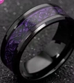 Titanium steel ring with purple dragon carbon fiber inlay and beveled black edges - Black Plated Purple Black Dragon