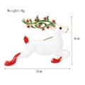 Christmas reindeer brooch with green leaf antlers and red rhinestones, 4cm by 5cm size - Pearl Body Reindeer with Antlers