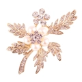 Golden flower brooch featuring white pearls and sparkling crystal leaves for women - xz4031 Full Diamond Leaf