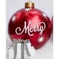 60cm red PVC inflatable Christmas ball with Merry text and white star patterns - MERRY