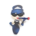 Retro Audrey Hepburn style acrylic brooch with blue hair and silver crown accent - Royal Blue