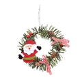 Christmas PVC wreath with Santa Claus doll, pine cones, and red checkered bows - Santa Claus