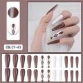 Brown long coffin press-on nails set with argyle patterns and 24-piece salon finish - CBLCY-43 Brown Rhombus Lines