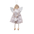 Christmas angel hanging ornament in grey faux fur dress with silver glitter stars - Grey Heart Angel Star Skirt / Gray