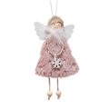 Pink plush Christmas angel ornament with silver wings and white snowflake detail - Pink Heart Angel Star Skirt / Pink