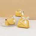 Elegant yellow leather wedding favor bag with gold rose charm and LOVE ribbon detail - Small / Tender Yellow