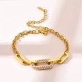 Golden titanium steel chain bracelet with crystal oval link and secure lobster clasp - Gold