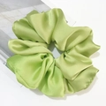 Oversized light green satin scrunchie with a glossy pleated finish for hair styling - Avocado Green