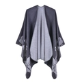 Detailed view of dark grey double-sided cashmere shawl with elegant floral knit patterns - 135x155cm / Double-Sided Large Floral Grey