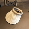 Beige and white striped straw sun visor with elastic band for outdoor UV protection - M (56-58cm) / Beige