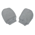 Close-up of grey and white striped knit baby mittens with soft elastic cuffs - Grey/White