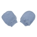 Detailed view of soft blue and white striped knit cotton baby anti-scratch mittens - Blue White