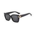 Square black frame sunglasses with dark grey lenses and gold metal temple accents - Black Frame Grey Lens