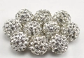 Macro close-up of 10mm white sparkling disco ball clay beads with clear rhinestones - 10mm / White (2)