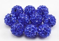 Macro view of 10mm dark blue disco ball clay beads with full rhinestone inlay for DIY - Dark Blue