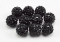 Macro shot of 10mm black Shamballa beads with faceted crystals in a grid layout - 10mm / Black (9)