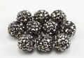 Detailed close-up of ten sparkling Shamballa beads in gun black clay and crystal rhinestones - 10mm / Gun Black (14)