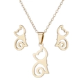 Set gioielli gatto in oro minimalista con collana a ciondolo e orecchini a lobo - Oro