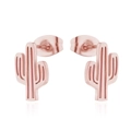 Minimalist cactus stud earrings in rose gold finish with brushed metal texture - Rose Gold