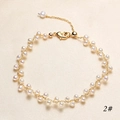 Macro detail of freshwater pearl bracelet with gold chain on champagne silk fabric - Thin Bead Chain Style (B2101 2#) / White/Gold