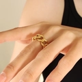 Minimalist golden titanium steel Cuban link chain open ring with high polish finish - US 6 / Gold