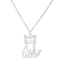 Collar con colgante de gato de acero inoxidable plateado con silueta hueca minimalista - Color Acero