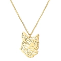 Elegante collar con colgante de gato dorado y textura grabada en cadena fina - Dorado
