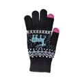 Black knit thermal touchscreen gloves featuring blue Nordic patterns and pink fingertips - One Size / Black Reindeer