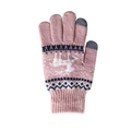 Pink winter knit gloves with white reindeer patterns and touchscreen-compatible fingertips - One Size / Little Deer Pink