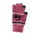 Pink winter knit gloves with reindeer pattern and touchscreen-compatible fingertips - One Size / Rose Red Reindeer