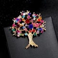 Squisita spilla albero della vita con strass multicolori su una montatura dorata - Albero Multicolore