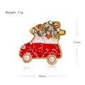 Broche voiture de Noël rouge et sapin, émail et perles, poids 11g, largeur 38mm - Voiture Rouge Perle Arbre de Noël-YNCP7511