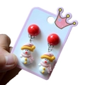 Detail of handmade resin snowman clip-on earrings for children in multi-colored finish - Style 21 Colorful Snowman Dangle