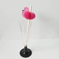 Detailed view of pink striped paper straw featuring a honeycomb flamingo party decoration - Light Pink Flamingo