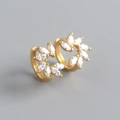 Detail view of gold S925 sterling silver hoop earrings with marquise zircon flower patterns - Gold