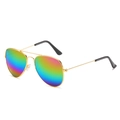 Kids aviator sunglasses with rainbow mirrored lenses and gold metal frame for UV protection - Gold Frame Rainbow Mirror