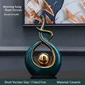 Scultura astratta in ceramica verde smeraldo e oro, decorazione moderna di lusso - 17x6x27cm / Verde Oro (Corto)