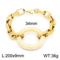 Gold plated thick chain bracelet with 34mm cubic zirconia encrusted circle pendant - Gold Bracelet (KB155829-Z)
