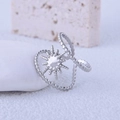 Anello sole minimalista in acciaio inossidabile con trama perlata su superficie in pietra - US 7 / Argento