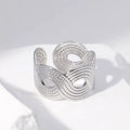 Adjustable wide band stainless steel ring with hollow wave patterns in silver finish - US 7 / Hollow Wave Pattern (JR068) / Steel