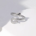 Macro shot of silver snake ring featuring detailed scales and adjustable open band design - Steel Color Realistic Style (JR152)